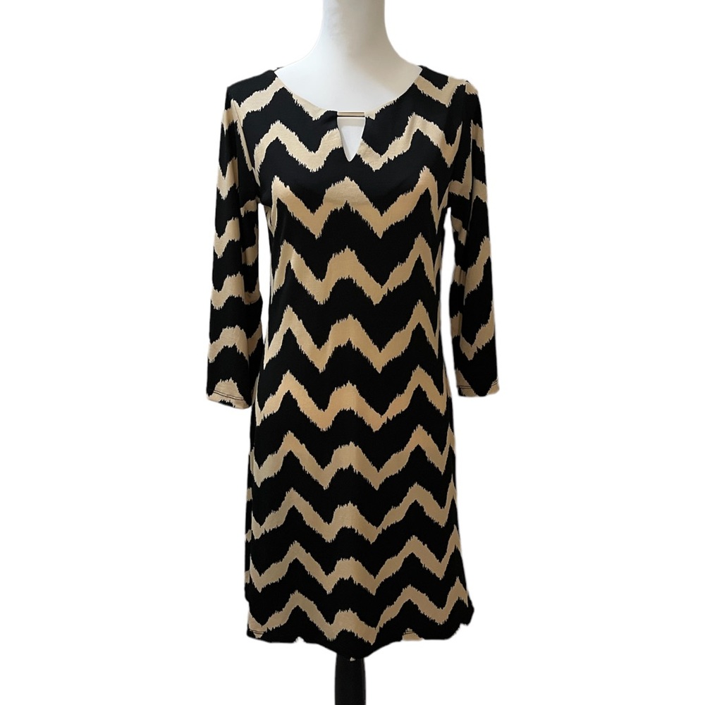 Haani, Black/Light Tan, Chevron Dress, Size S